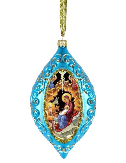 BYZANTINE NATIVITY - BLUE OVAL ORNAMENT