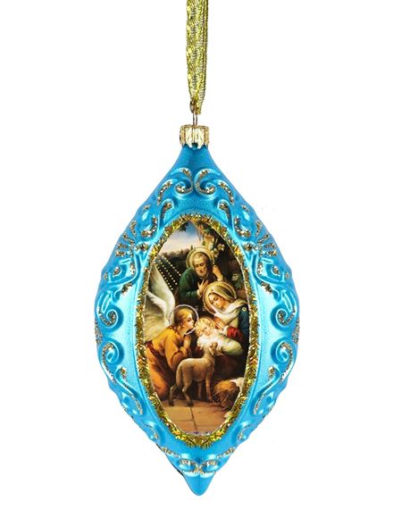 NATIVITY - BLUE OVAL ORNAMENT