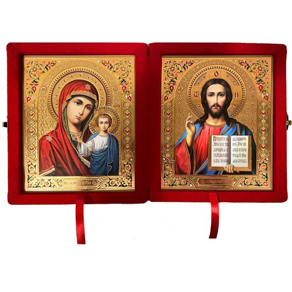 VIRGIN OF KAZAN AND CHRIST THE TEACHER DIPTYCH - 8"
