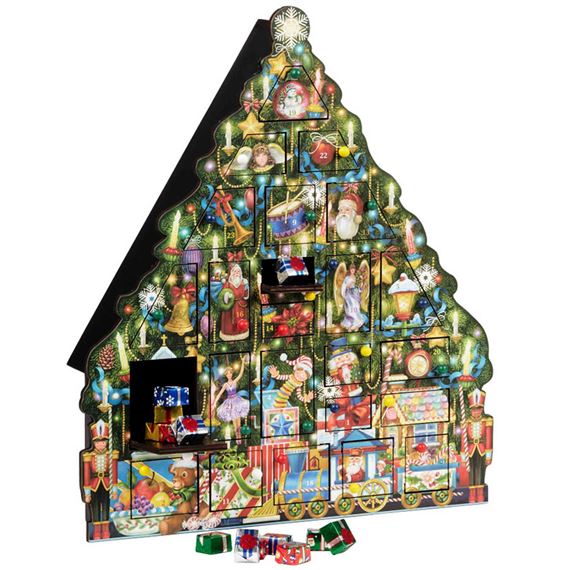 CHRISTMAS TREE WOODEN ADVENT CALENDAR (17” x 19½” x 3¼”)