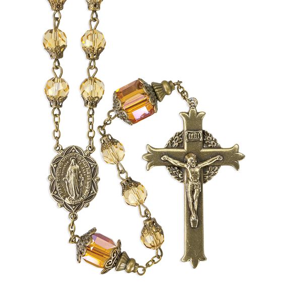 Topaz Tulip Shaped Glass Bead Rosary