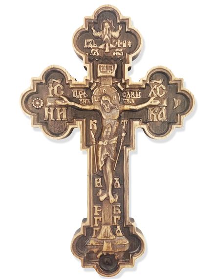 SOLID OAK WALL CRUCIFIX WITH SYMBOLS