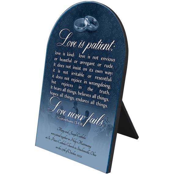 PERSONALIZED ARCHED PLAQUE - MARRIAGE (1 CORINTHIANS 13:4-8)