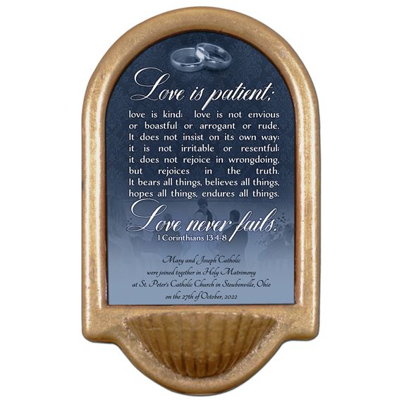 PERSONALIZED HOLY WATER FONT - MARRIAGE (1 CORINTHIANS 13:4-8)