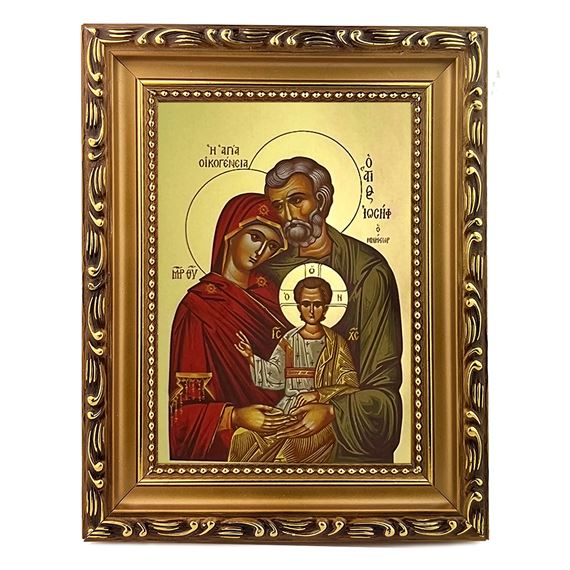 GILDED HOLY FAMILY FRAMED GREEK ICON 5 ¾” x 7 ¼"