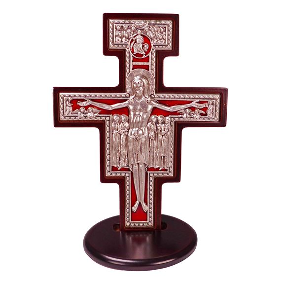 STANDING SAN DAMIANO CRUCIFIX WITH RED ENAMEL