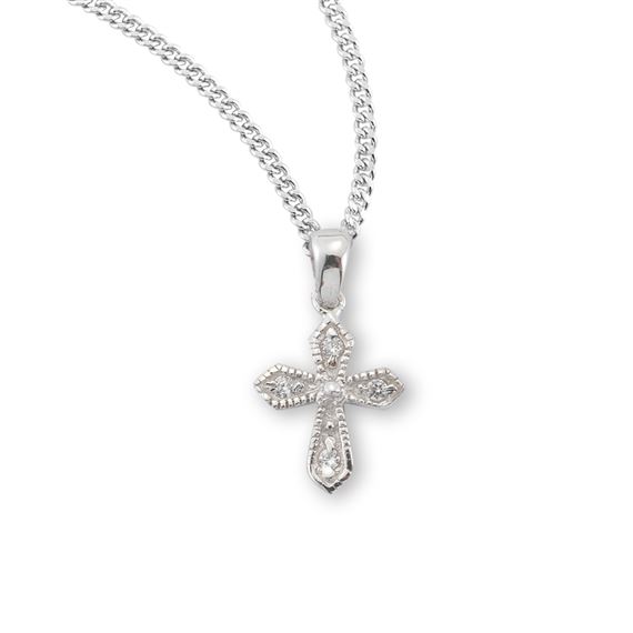 Sterling Silver Cross with Crystal Cubic Zirconia's CZ's on 18&quot; Chain