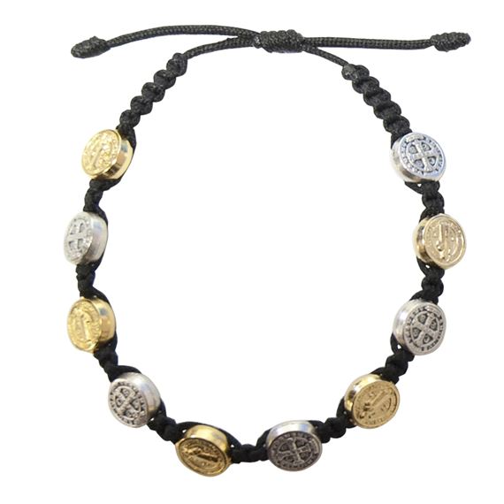 ST. BENEDICT MEDAL CORDED BRACELET - GOLD/SILVER