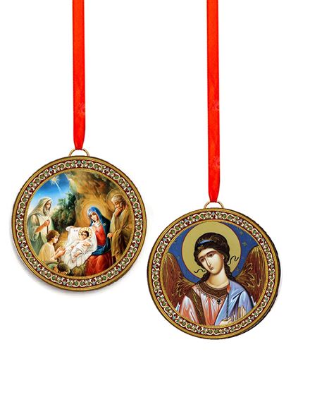 ROUND DOUBLE ICON ORNAMENT - NATIVITY & GUARDIAN ANGEL