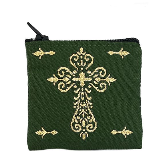 GREEN & GOLD TAPESTRY ROSARY POUCH