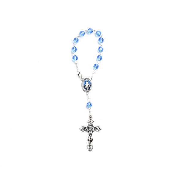 SINGLE DECADE AUTO ROSARY - BLUE ENAMELED MIRACULOUS MEDAL CENTER