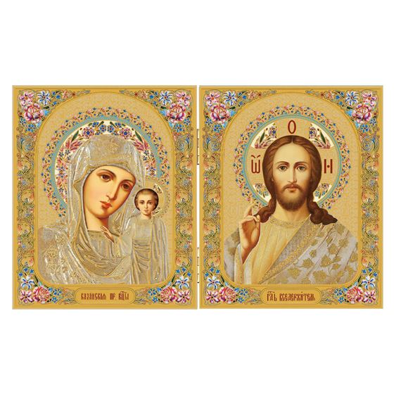 VIRGIN OF KAZAN AND CHRIST THE TEACHER DIPTYCH - 5 1/4"