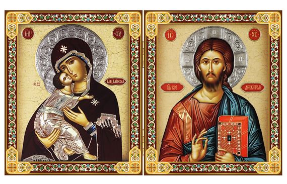 VIRGIN OF VLADIMIR AND CHRIST PANTOCRATOR ICON DIPTYCH