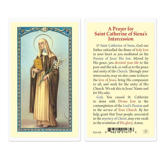 LAMINATED HOLY CARD - ST. CATHERINE OF SIENA