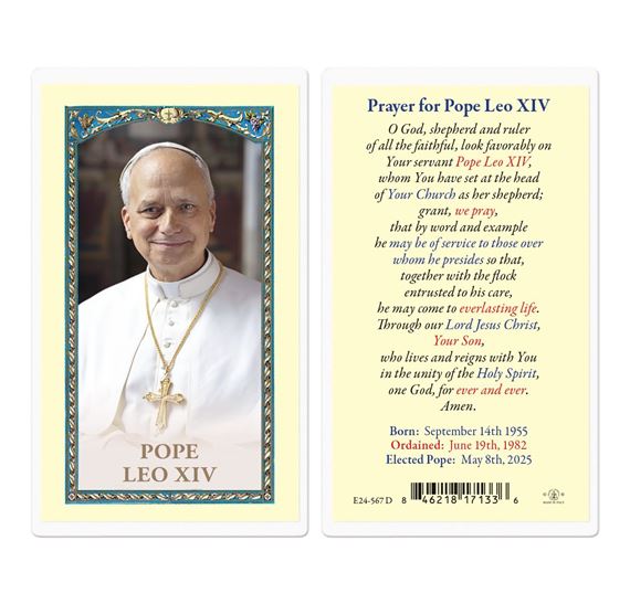 LAMINATED HOLY CARD - PRAYER FOR POPE LEO XIV IN WHITE