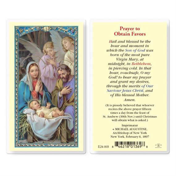 LAMINATED HOLY CARD PRAYER TO OBTAIN FAVORS