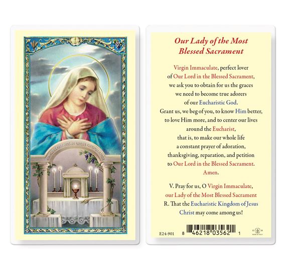 OUR LADY OF THE BLESSED SACRAMENT LAMINATED HOLY CARDS