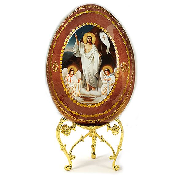 RESURRECTION OF CHRIST RUSSIAN ICON WOODEN EGG WITH STAND