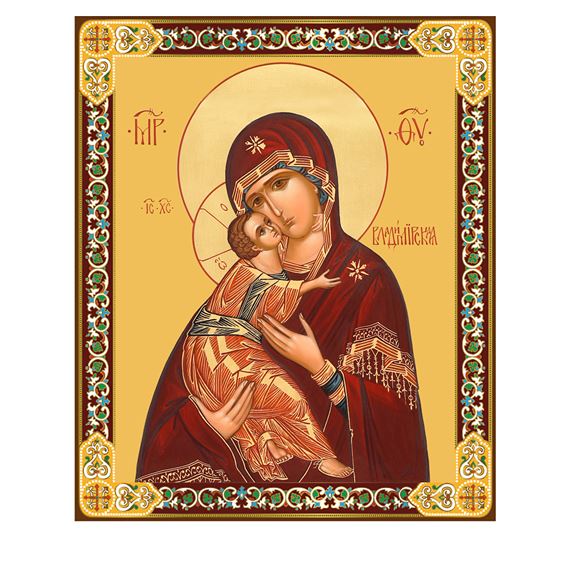 VIRGIN OF VLADIMIR ICON WITH EASEL BACK - 9 3/8"