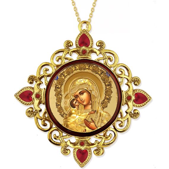 MADONNA AND CHILD GOLD FILIGREE ORNAMENT WITH RED ENAMEL