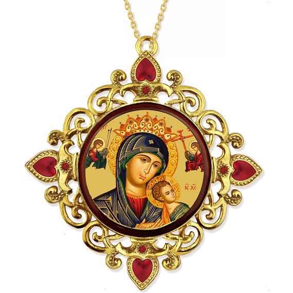 OUR LADY OF PERPETUAL HELP FILIGREE ORNAMENT WITH RED ENAMEL