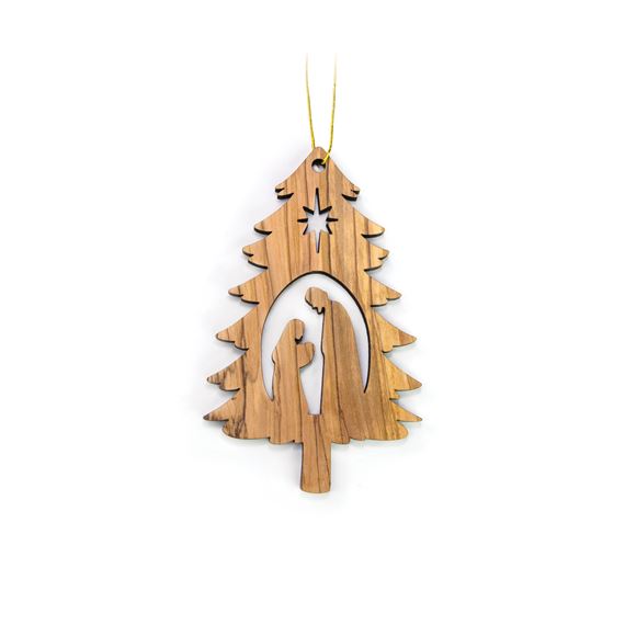OILVE WOOD NATIVITY ORNAMENT - CHRISTMAS TREE
