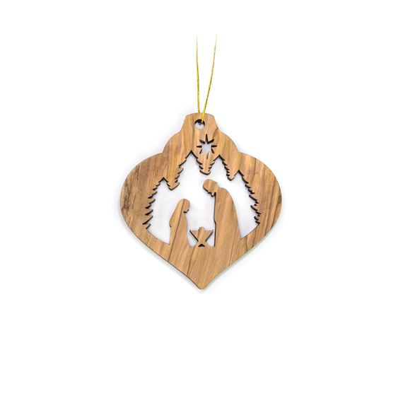 OILVE WOOD NATIVITY ORNAMENT - VINTAGE CHRISTMAS BULB