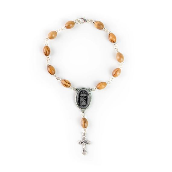 SHROUD OF TURIN OLIVE WOOD AUTO ROSARY
