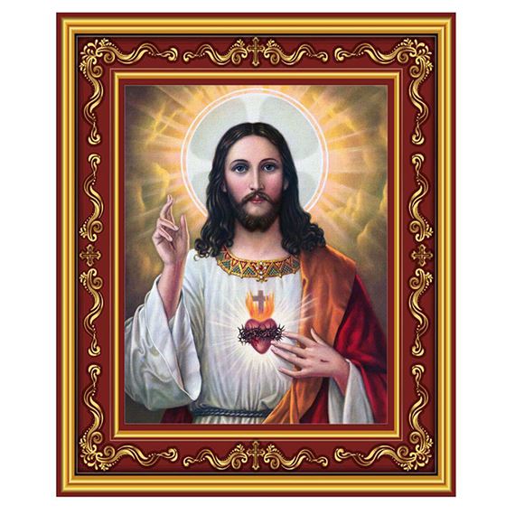 SACRED HEART OF JESUS - BURGUNDY & GOLD FRAMED ICON - 5 ½”