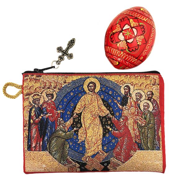 RESURRECTION ICON ROSARY POUCH WITH RED PYSANKY EGG