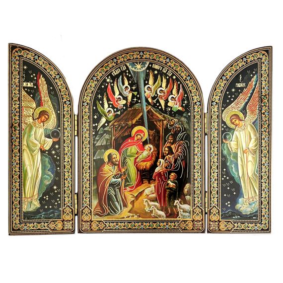 NATIVITY WITH ARCHANGELS ICON TRIPTYCH - 6¼”