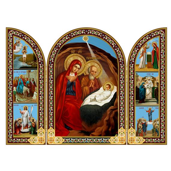 NATIVITY WITH LIFE OF CHRIST ICONS - TRIPTYCH