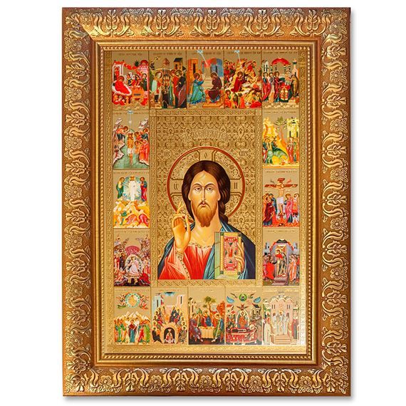 CHRIST THE TEACHER FEAST DAYS - GOLD FRAMED ICON 10 ½” x 14 ½”