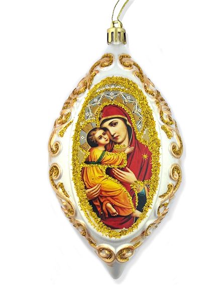 VIRGIN OF VLADIMIR - WHITE OVAL ORNAMENT