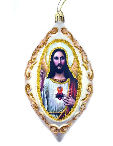 SACRED HEART OF JESUS - WHITE OVAL ORNAMENT