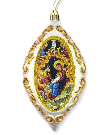 BYZANTINE NATIVITY ICON - WHITE OVAL ORNAMENT