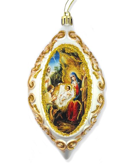 NATIVITY - WHITE OVAL ORNAMENT