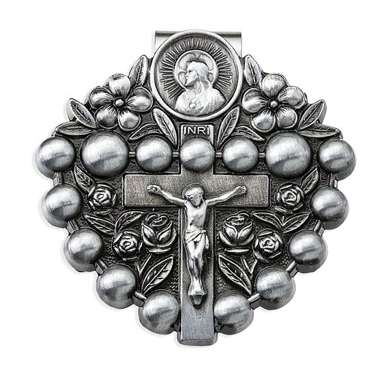 GENUINE PEWTER ROSARY AUTO VISOR CLIP