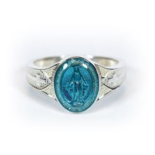 Sterling Silver Miraculous Ring with Blue Epoxy