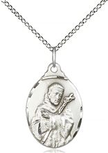 STERLING SILVER ST FRANCIS PENDANT WITH CHAIN - 7/8" x 1/2"