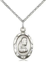 STERLING SILVER ST PIO OF PIETRELCINA PENDANT WITH CHAIN - 3/4" x 3/8"