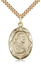 14KT GOLD FILLED ST PIO OF PIETRELCINA PENDANT WITH CHAIN - 1" x 5/8"
