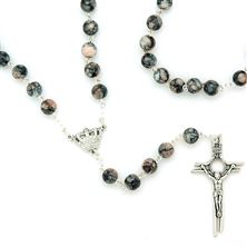 FATIMA ROSARY WITH GLASS BEADS - GREY and CORAL