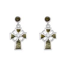 STERLING SILVER CELTIC CROSS CONNEMARA MARBLE EARRINGS