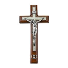 WALNUT WEDDING CRUCIFIX WITH GENUINE PEWTER AND ENAMEL