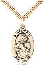 14KT GOLD FILLED ST ANDREW THE APOSTLE PENDANT WITH CHAIN - 1" x 5/8"