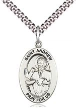 STERLING SILVER ST ANDREW THE APOSTLE PENDANT WITH CHAIN - 1" x 5/8"