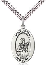 STERLING SILVER ST AGATHA PENDANT WITH CHAIN - 1" x 5/8"