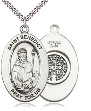 STERLING SILVER ST BENEDICT PENDANT WITH CHAIN - 1" x 5/8"