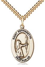 14KT GOLD FILLED ST BERNADETTE PENDANT WITH CHAIN - 1" x 5/8"